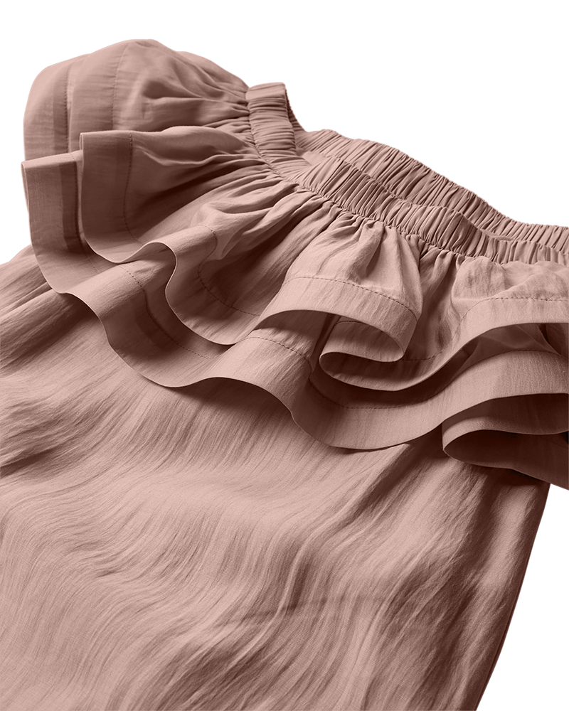 CMMOLLY - OFF-SHOULDER KLEID MIT RÜSCHENBESATZ IN ROSA