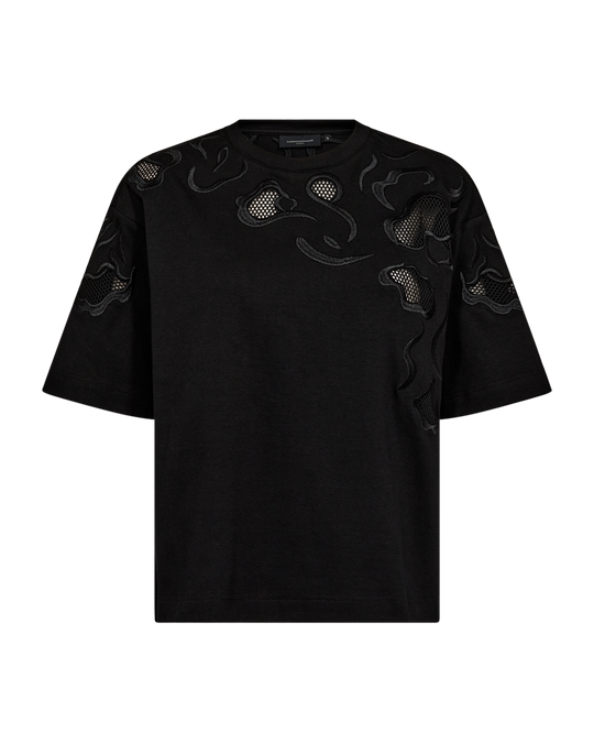 CMMUSE - T-SHIRT MIT STICKEREI IN SCHWARZ