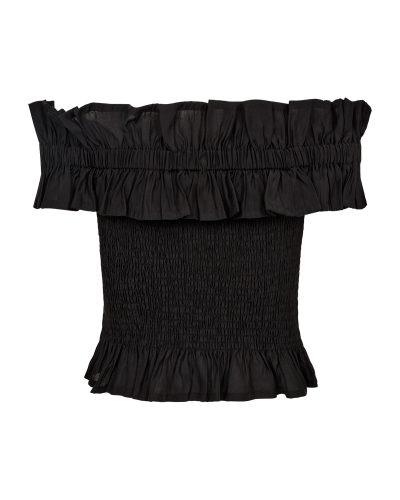 CMMOLLY – OFF-SHOULDER BLUSE MIT RÜSCHEN IN SCHWARZ