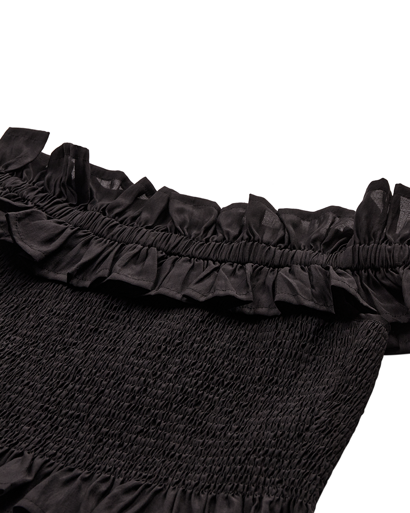 CMMOLLY – OFF-SHOULDER BLUSE MIT RÜSCHEN IN SCHWARZ