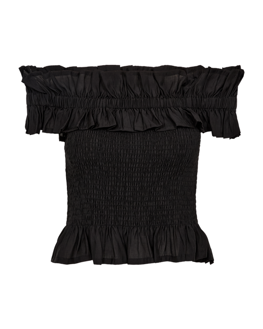 CMMOLLY – OFF-SHOULDER BLUSE MIT RÜSCHEN IN SCHWARZ