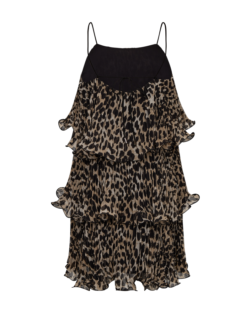 CMKIRA – PLISSIERTES KLEID MIT RÜSCHEN IN LEOPARD