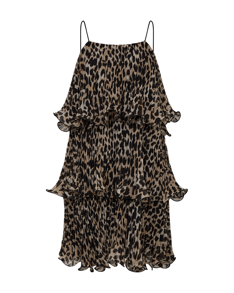 CMKIRA – PLISSIERTES KLEID MIT RÜSCHEN IN LEOPARD