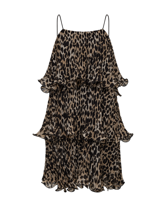 CMKIRA – PLISSIERTES KLEID MIT RÜSCHEN IN LEOPARD