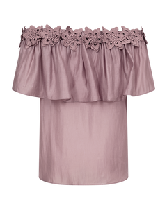 CMMOLLY - OFF-SHOULDER HEMD MIT HANDGENÄHTEN BLUMEN IN ROSA
