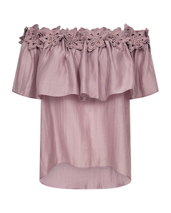 CMMOLLY - OFF-SHOULDER HEMD MIT HANDGENÄHTEN BLUMEN IN ROSA