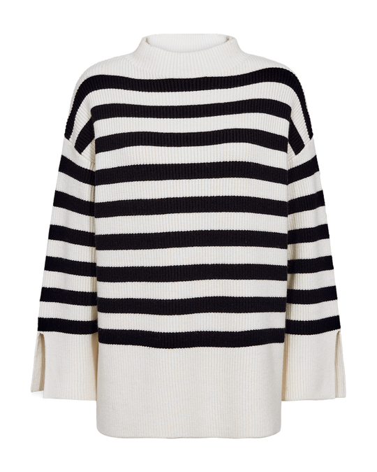 CMCOLIN – GERIPPTER PULLOVER IN WOLLWEISS UND SCHWARZ