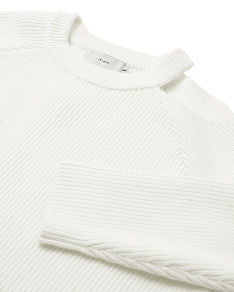 CMCOLIN - GERIPPTER PULLOVER IN WOLLWEISS