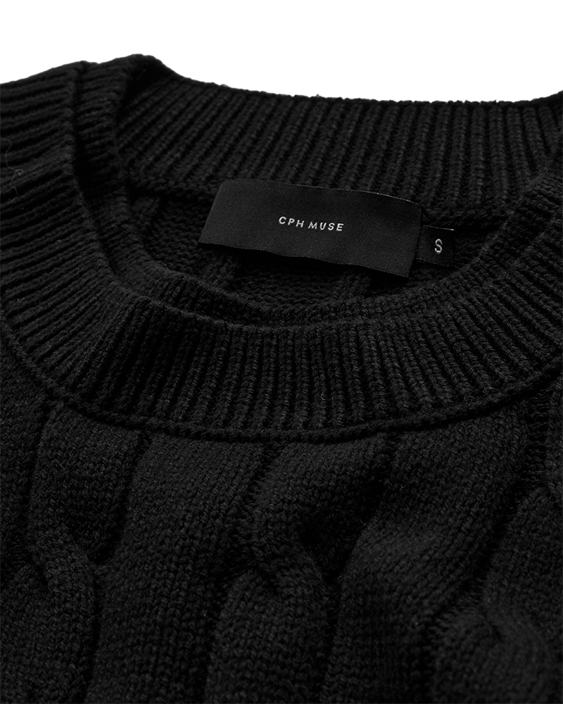 CMKOTOM - ZOPFSTRICK-PULLOVER MIT LOGOSTICKEREI IN SCHWARZ