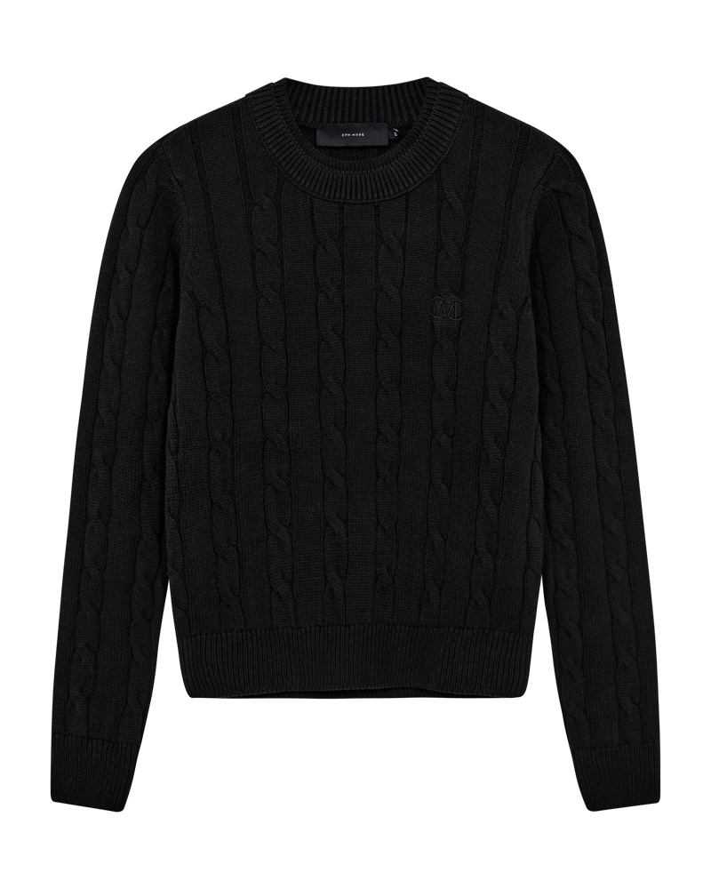 CMKOTOM - ZOPFSTRICK-PULLOVER MIT LOGOSTICKEREI IN SCHWARZ