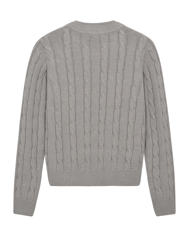CMCOTTON – ZOPFSTRICK-PULLOVER MIT LOGOSTICKEREI IN GRAU