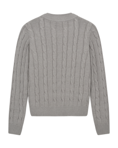 CMCOTTON – ZOPFSTRICK-PULLOVER MIT LOGOSTICKEREI IN GRAU