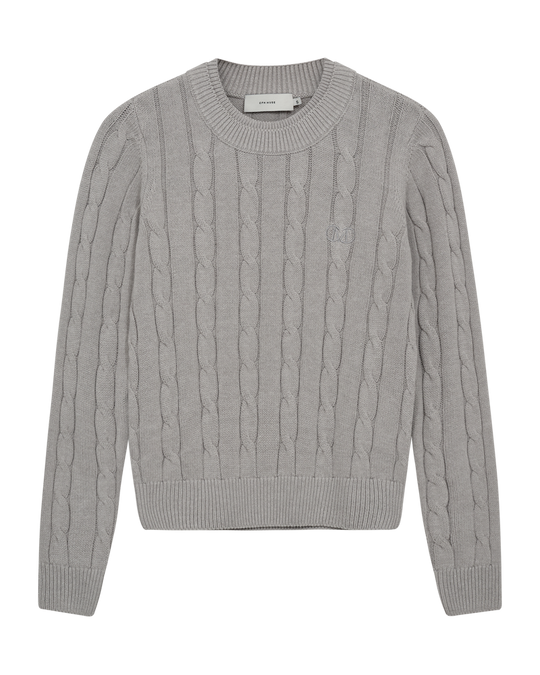 CMKOTOM – ZOPFSTRICK-PULLOVER MIT LOGOSTICKEREI IN GRAU