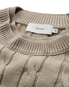 CMCOTTON - ZOPFSTRICK-PULLOVER MIT LOGOSTICKEREI IN BEIGE