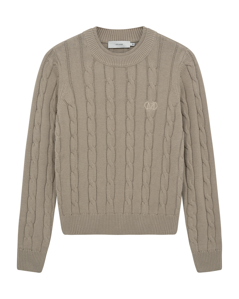 CMCOTTON - ZOPFSTRICK-PULLOVER MIT LOGOSTICKEREI IN BEIGE