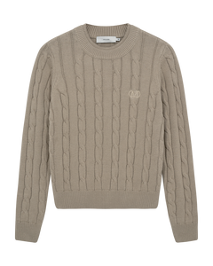 CMCOTTON - ZOPFSTRICK-PULLOVER MIT LOGOSTICKEREI IN BEIGE
