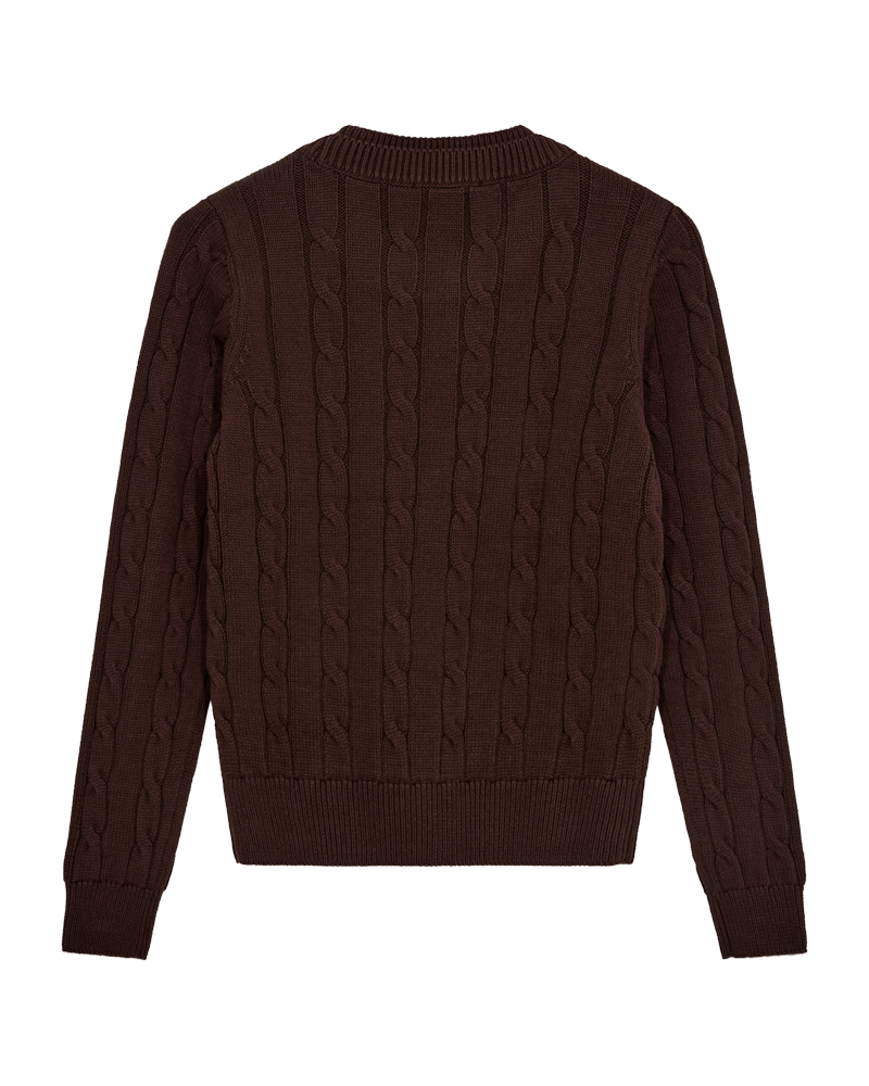 CMKOTOM – KABELSTRICK-PULLOVER MIT GESTICKLTEM LOGO-DETAIL IN BRAUN