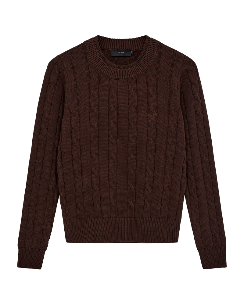 CMKOTOM – KABELSTRICK-PULLOVER MIT GESTICKLTEM LOGO-DETAIL IN BRAUN