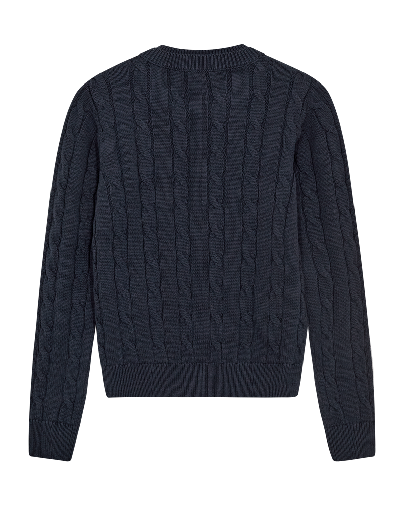 CMCOTTON – ZOPFSTRICK-PULLOVER MIT LOGOSTICKEREI IN BLAU