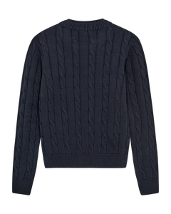 CMCOTTON – ZOPFSTRICK-PULLOVER MIT LOGOSTICKEREI IN BLAU