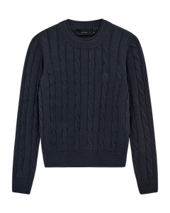 CMCOTTON – ZOPFSTRICK-PULLOVER MIT LOGOSTICKEREI IN BLAU