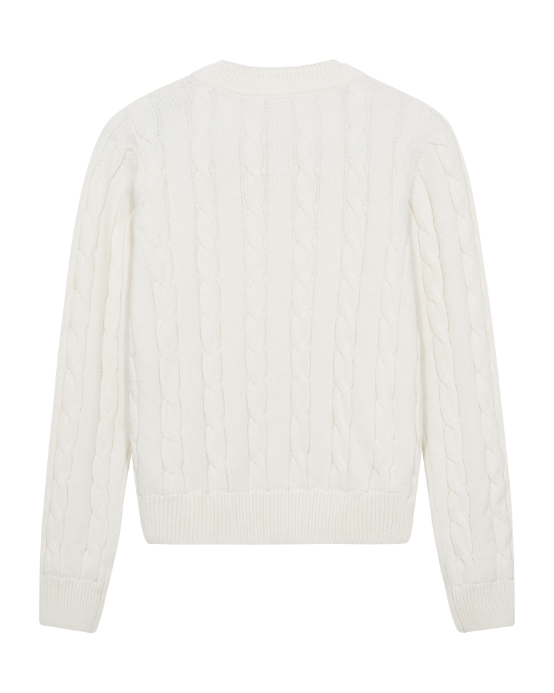 CMCOTTON - ZOPFSTRICK-PULLOVER MIT LOGOSTICKEREI IN WOLLWEISS