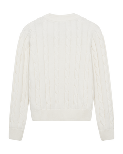 CMCOTTON - ZOPFSTRICK-PULLOVER MIT LOGOSTICKEREI IN WOLLWEISS