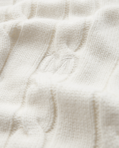 CMCOTTON - ZOPFSTRICK-PULLOVER MIT LOGOSTICKEREI IN WOLLWEISS
