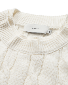 CMCOTTON - ZOPFSTRICK-PULLOVER MIT LOGOSTICKEREI IN WOLLWEISS