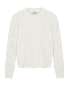 CMCOTTON - ZOPFSTRICK-PULLOVER MIT LOGOSTICKEREI IN WOLLWEISS