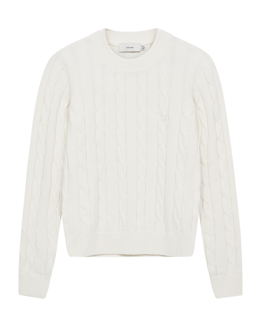 CMKOTOM - ZOPFSTRICK-PULLOVER MIT LOGOSTICKEREI IN WOLLWEISS