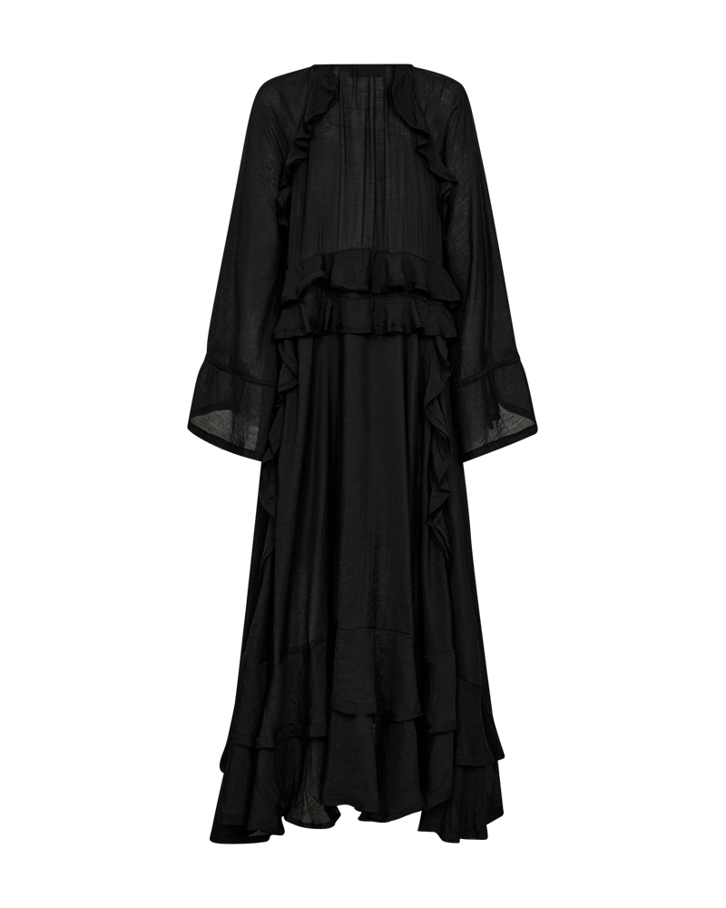 CMNORMA – LANGES KLEID MIT RÜSCHEN IN SCHWARZ