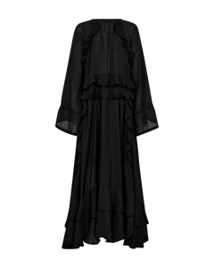 CMNORMA – LANGES KLEID MIT RÜSCHEN IN SCHWARZ