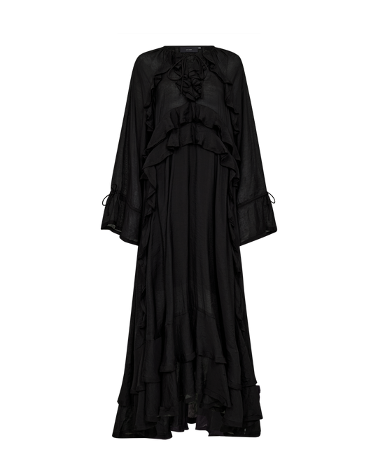 CMNORMA – LANGES KLEID MIT RÜSCHEN IN SCHWARZ