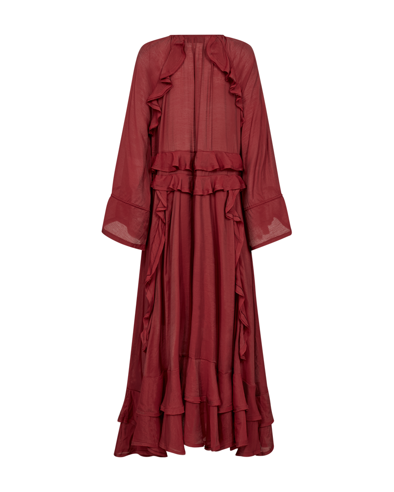 CMNORMA – LANGES KLEID MIT RÜSCHEN IN ROT