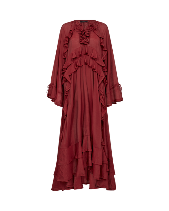 CMNORMA – LANGES KLEID MIT RÜSCHEN IN ROT