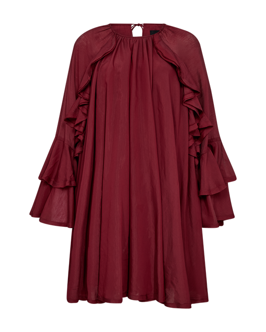 CMNORMA – KURZES KLEID MIT RÜSCHEN IN ROT