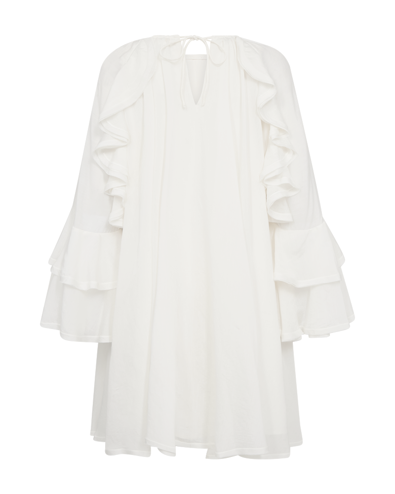 CMNORMA – KURZES KLEID MIT RÜSCHEN IN WOLLWEISS