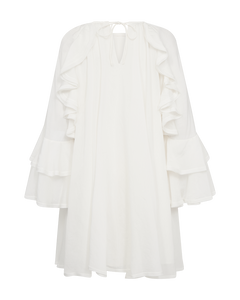 CMNORMA – KURZES KLEID MIT RÜSCHEN IN WOLLWEISS
