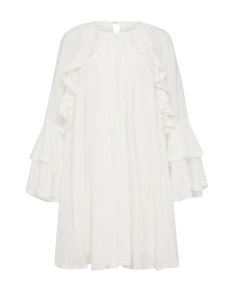 CMNORMA – KURZES KLEID MIT RÜSCHEN IN WOLLWEISS