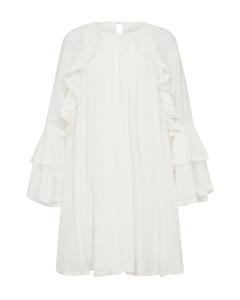 CMNORMA – KURZES KLEID MIT RÜSCHEN IN WOLLWEISS