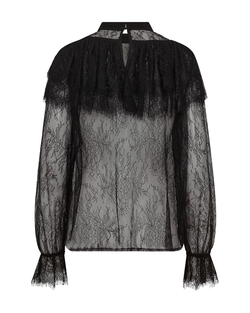 CMMARTA – BLUSE MIT SPITZE UND RÜSCHEN IN SCHWARZ