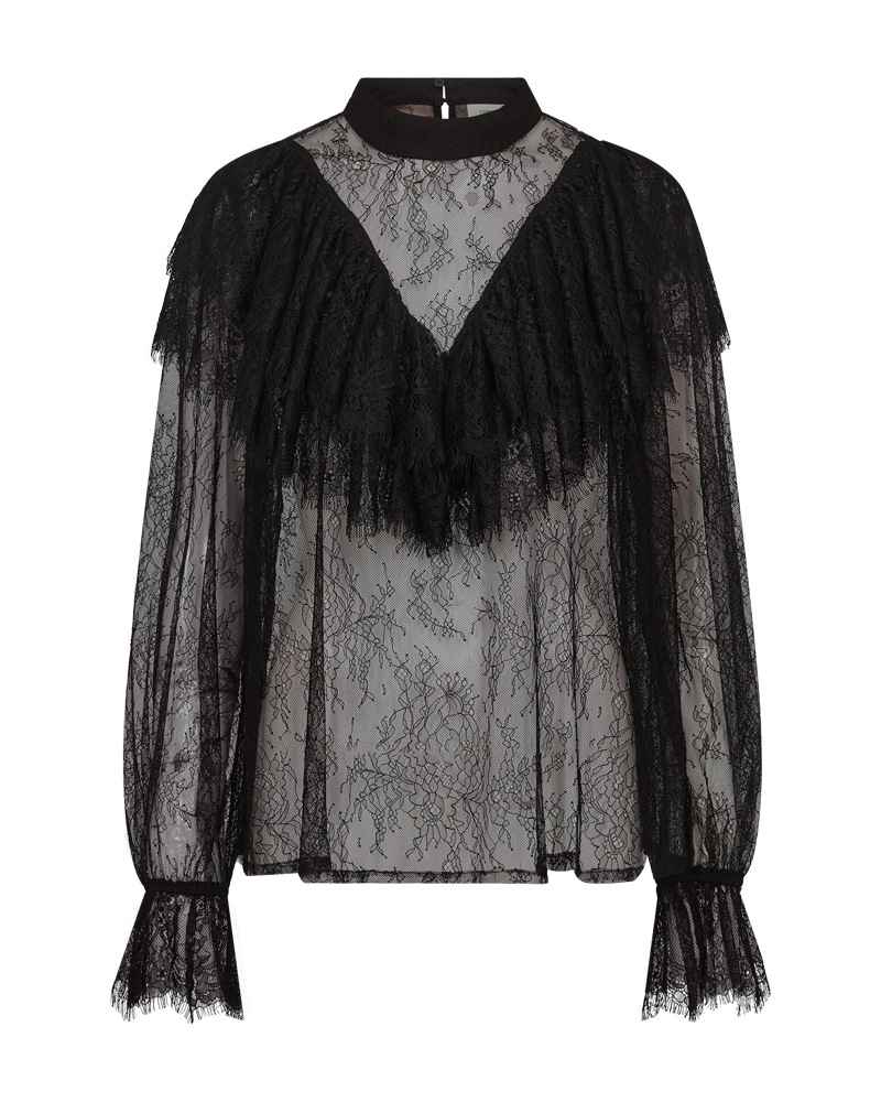 CMMARTA – BLUSE MIT SPITZE UND RÜSCHEN IN SCHWARZ