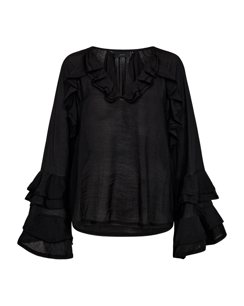 CMNORMA – BLUSE MIT RÜSCHEN IN SCHWARZ