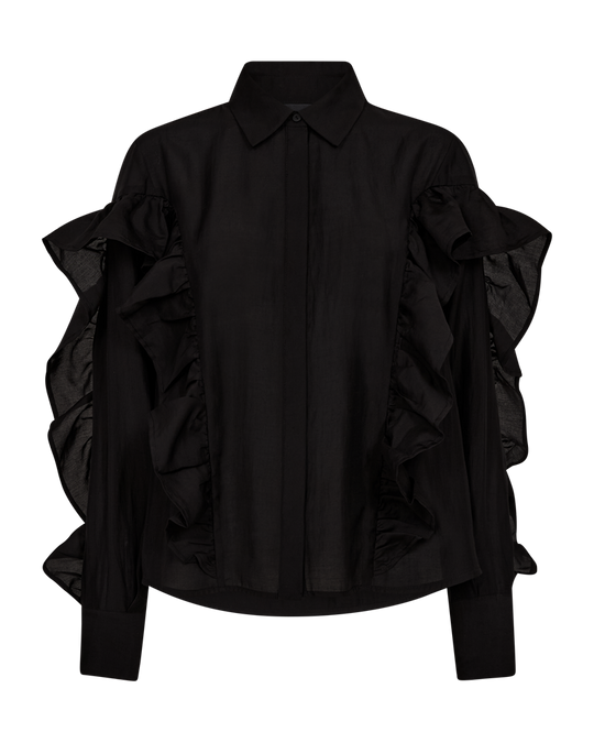 CMMOLLY – HEMD MIT RÜSCHEN IN SCHWARZ