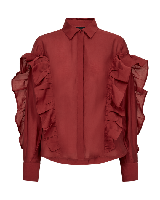 CMMOLLY – HEMD MIT RÜSCHEN IN ROT