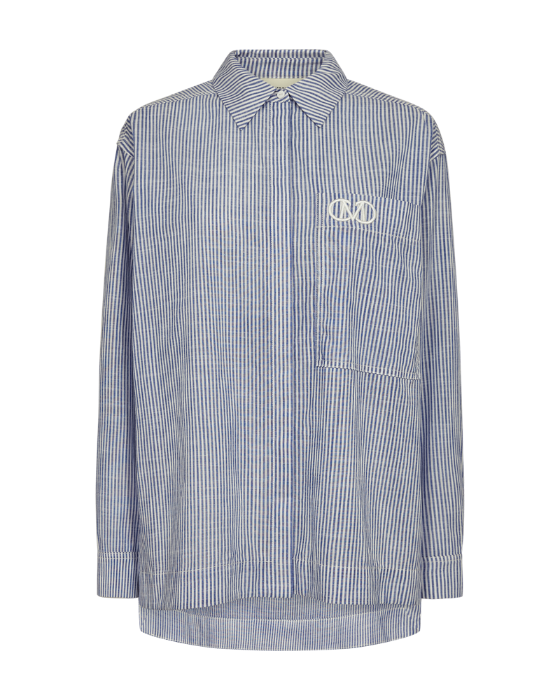 CMLINE – GESTREIFTES HEMD MIT LOGODETAIL IN BLAU UND WOLLWEISS