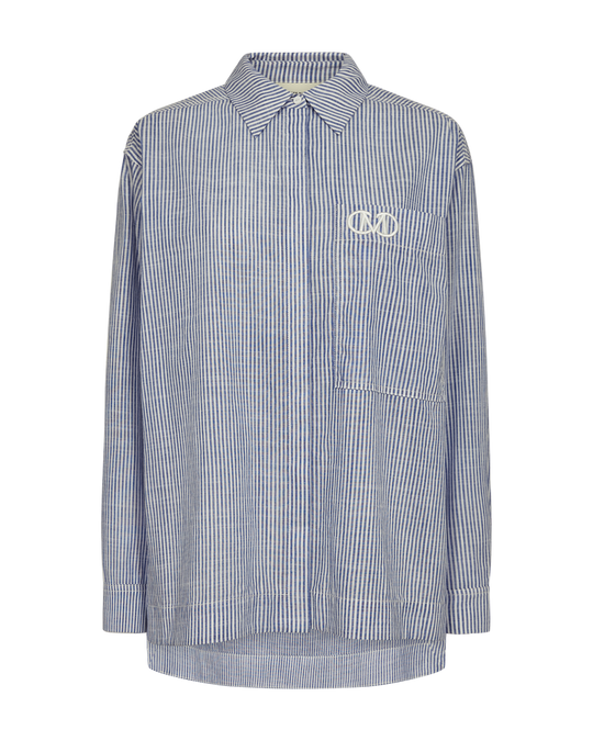 CMLINE – GESTREIFTES HEMD MIT LOGODETAIL IN BLAU UND WOLLWEISS