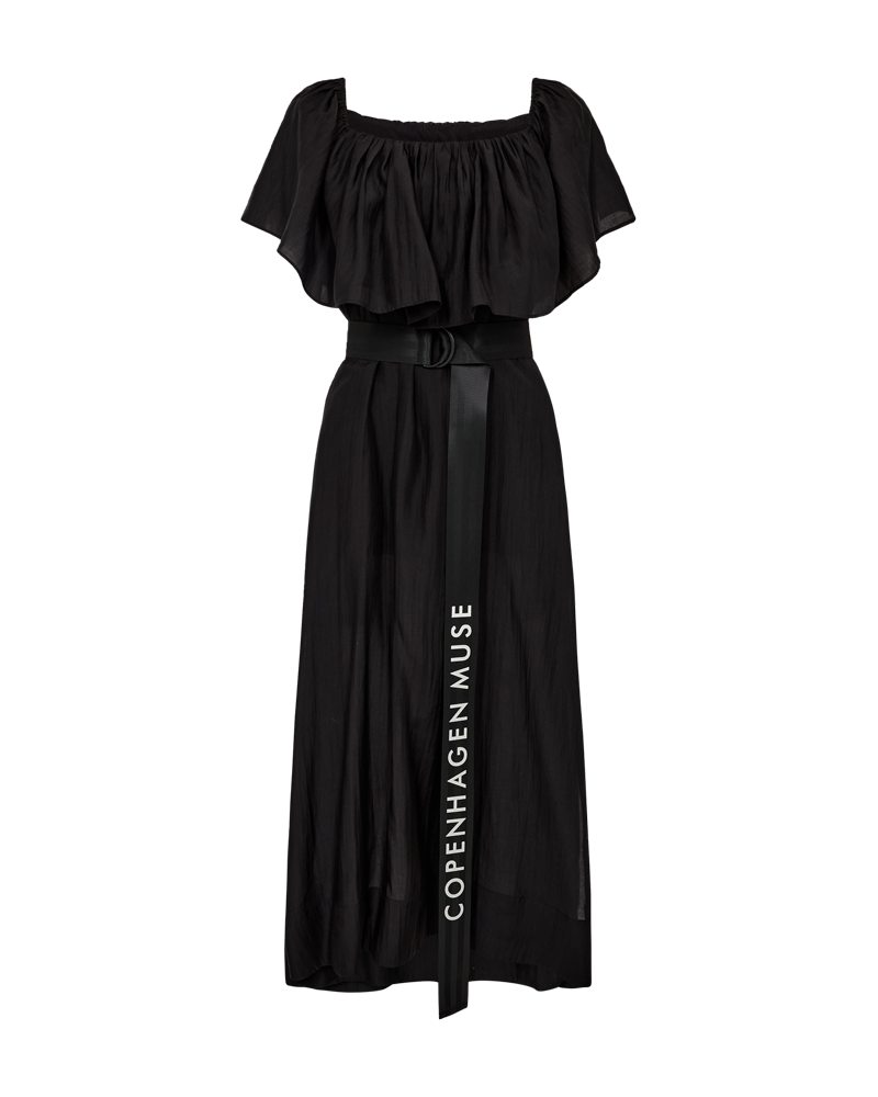 CMMOLLY – KLEID MIT RÜSCHE UND GÜRTEL IN SCHWARZ