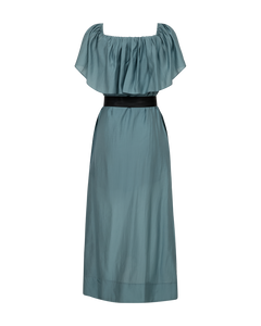 CMMOLLY – KLEID MIT RÜSCHE UND GÜRTEL IN BLAU
